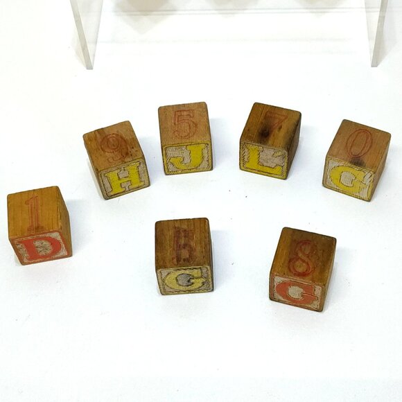 Alphabet Number Wooden Blocks Circa 1950s Play Education Toys Brand Unknown VTG - Picture 7 of 7